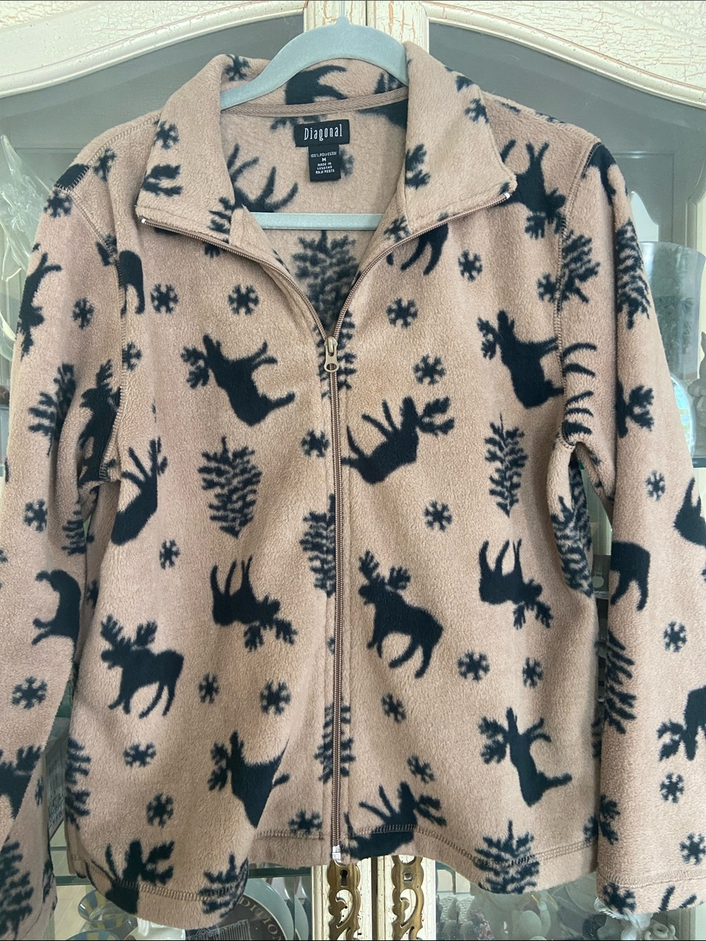 Moose Print Fleece Zip Jacket Women’s Mecium